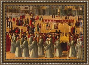 Gentile Bellini Framed Paintings - Procession in Piazza S. Marco [detail] by Gentile Bellini